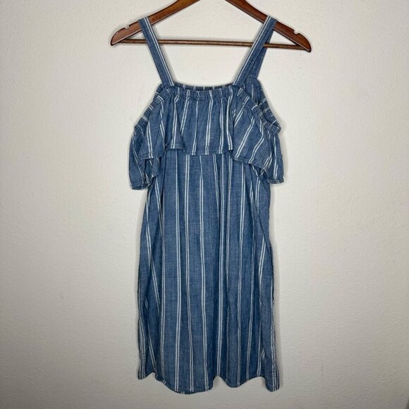 J. Crew Chambray Striped Off Shoulder dress Sz Large - Picture 6 of 8